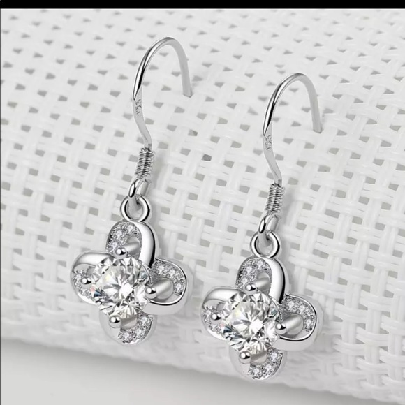 Jewelry - Sterling Silver 925 CZ Drop Flower Earrings
